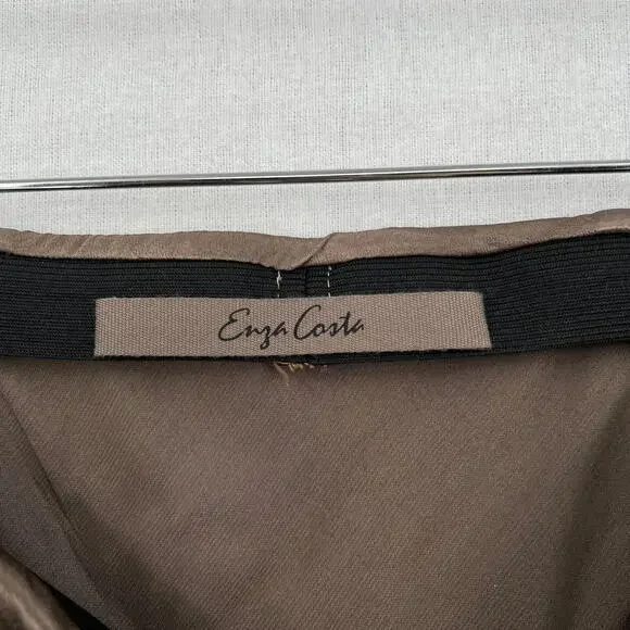 ENZA COSTA Satin Bias Cut Skirt Womens Small 1 Shiitake Brown Midi Pull on Slip - Picture 11 of 16